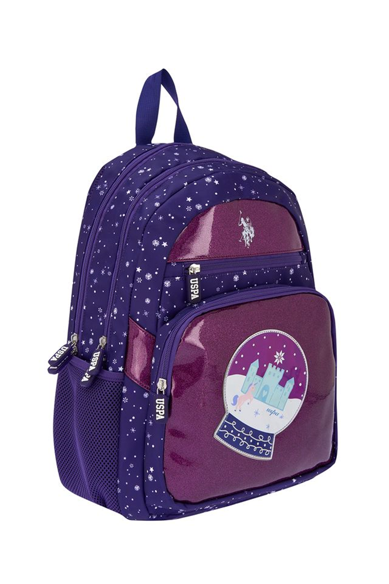 U.s Polo Sırt & Okul Çantası Dört Gözlü Mor & Simli Bordo