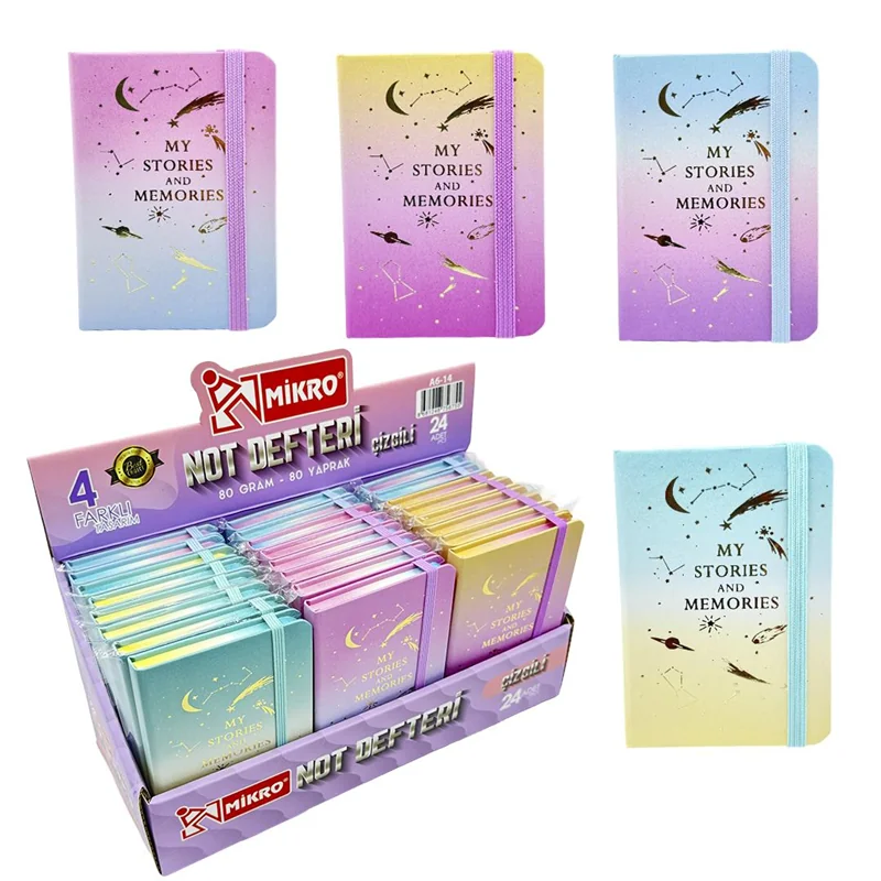 40488 Mıkro A Defteri Lastikli Çizgili 80 Yaprak Karma Desen - Görsel 1