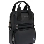 Us Polo Çapraz El Çantası Üç Bölmeli Omuz Askılı Siyah Deri