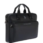 Us Polo Evrak El Çantası Çift Bölmeli Omuz Askılı Siyah Deri