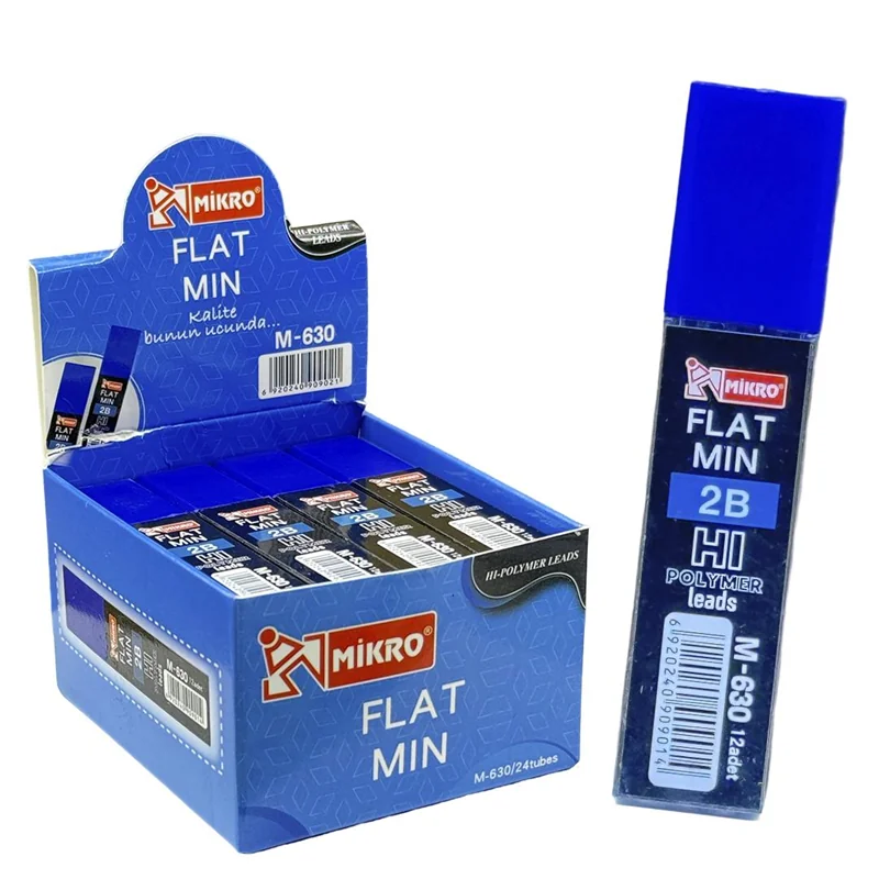 40815 Mikro M-630 Hı Polımer Flat Mın 18 Mm X 9 Mm2b Sınav (Eskiz) Kalem Ucu 12li Tüp - Görsel 1