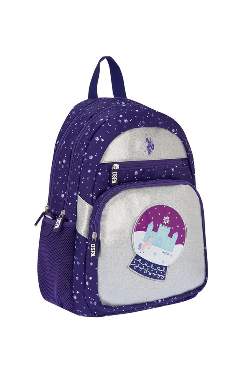 40890 U.s Polo Sırt & Okul Çantası Dört Gözlü Mor & Simli Silver - Görsel 1