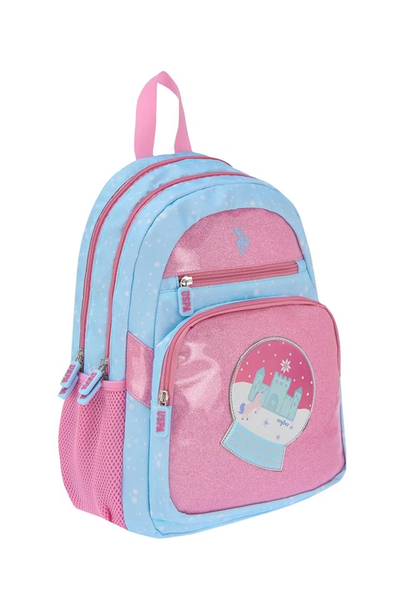 40895 U.s Polo Sırt & Okul Çantası Dört Gözlü Açık Mavi & Simli Pembe - Görsel 1