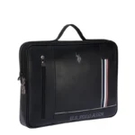 Us Polo Evrak Çantası Çift Bölmeli Omuz Askılı Siyah Deri