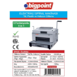 Bigpoint 5 Fonksiyonlu Plastik Spiral + Helezon Spiral + Tel Sprial Yapabilen Elektrikli Ciltleme Makinesi Profosyonel