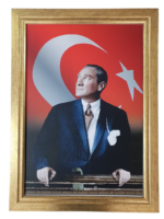 Ant Yazı Altın Varaklı Özel Çerçeve Atatürk Potresi (Resmi & Fotoğraf) 35x50